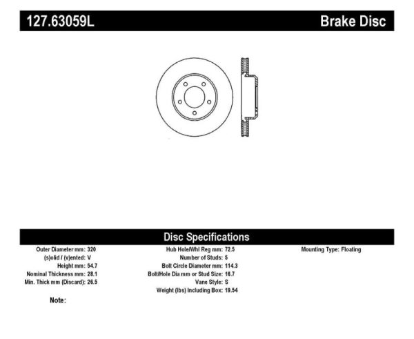 StopTech 05-13 Chrysler300 300C   09-12 Dodge Challenger Front Left Drilled & Slotted Rotor Sale