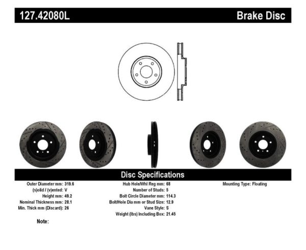 StopTech 06-07 350Z   05-07 G35 exp Sport  06-07 G35X SportStop Slotted & Drilled Front Left Rotor Sale