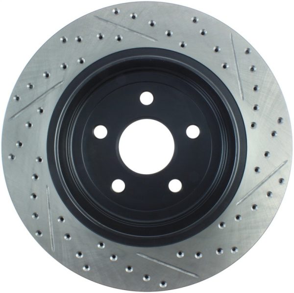 StopTech 12-15 Jeep Cherokee SRT8 Sport Slotted & Drilled Rear Passenger Side Rotor For Sale