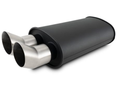 Vibrant Streetpower Flat Blk Muffler 9x5x15in Body 2.5in Inlet ID 3in Tip OD w Dual DTM Tips For Cheap