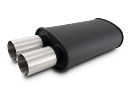 Vibrant Streetpower Flat Blk Muffler 9x5x15in Body 2.5in Inlet ID 3in Tip OD w Dual Straight Tips For Sale