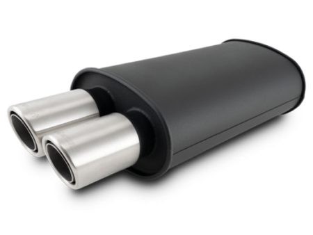 Vibrant STREETPOWER Blk Oval Muffler w Dual Center Tip 3in Inlet ID 3in Tip OD 9in x 5in x 15in Hot on Sale