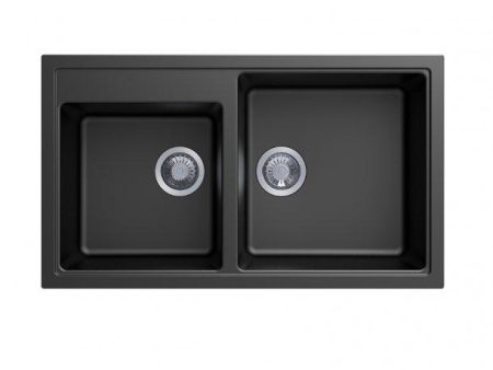 860 x 500 x 205mm Carysil Black Double Bowl Granite Kitchen Sink Top Flush Under Mount Cheap