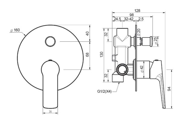 BTR8560 — Shower Mixer With Diverter and flat plate Online Hot Sale