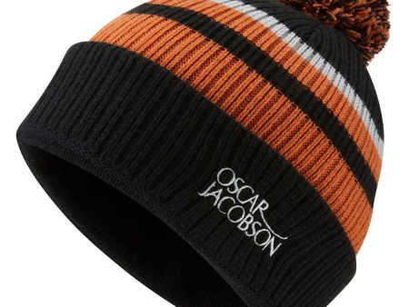 Oscar Jacobson Mabel Knitted Bobble Hat - Black Orange Rust Hot on Sale