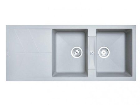 1160 x 500 x 210mm Carysil Concrete Grey Double Bowl Drainer Board Granite Kitchen Sink Top Flush Under Mount Supply