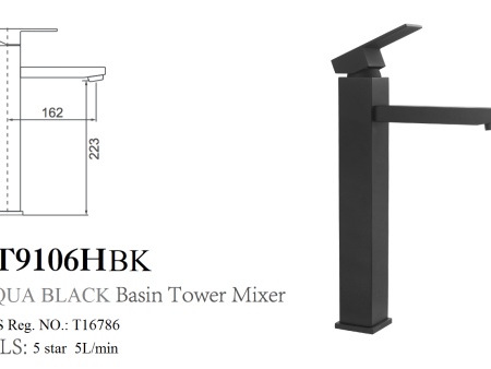 ACQUA BLACK BASIN TOWER MIXER Hot on Sale