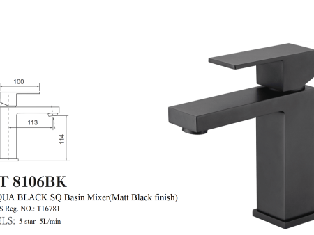 ACQUA BLACK SQ BASIN MIXER (MATT BLACK FINISH) Discount