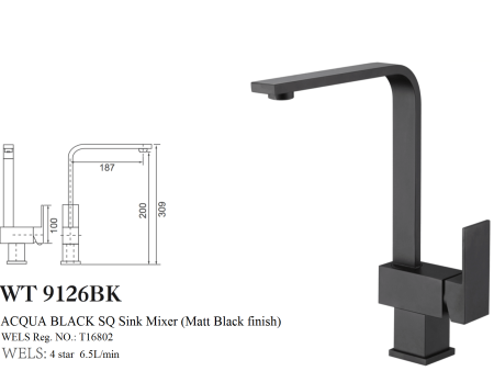 ACQUA BLACK SQ SINK MIXER (MATT BLACK FINISH) For Cheap